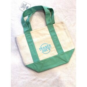 Trader Joes Mini Pastel Canvas Tote Bag Teal Green Limited Edition NWT